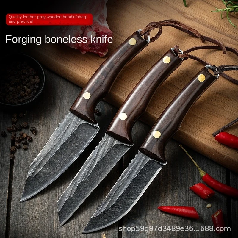 New Forging Pick Bones Knife Sharp Wooden Handle Straight  Handle Meat  Barbecue Meat Roast Lamb Outdoor Knife