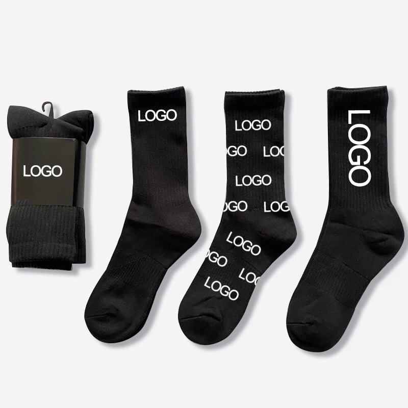 

Designer casual jacquard knitted letter wholesale crew cotton brands socks funny sports custom socks men