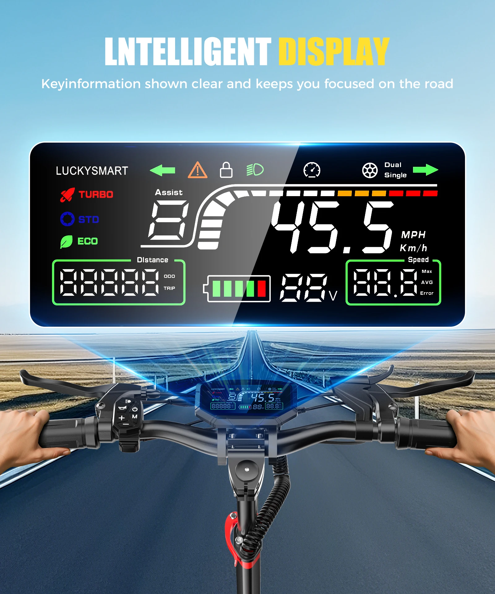 1600 واط قابلة للطي على الطرق الوعرة عن بعد 50 كيلومتر IPX5 سكوتر كهربائي مقاوم للماء مع بطارية قرص الفرامل ودواسات ذات عجلتين، كل منها