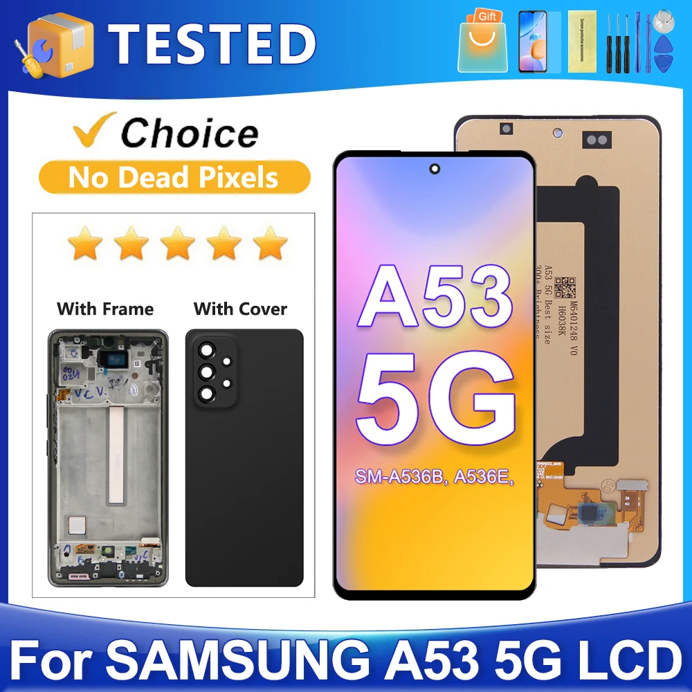 

Для Samsung A53 5G протестирован A536 A536B A536U A536E A536V A536W A536N ЖК-дисплей с цифровым преобразователем сенсорного экрана в сборе Замена