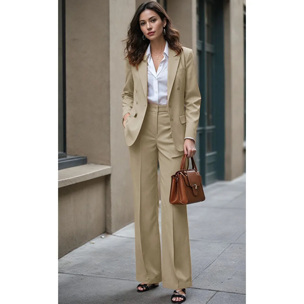 Women\'s Orange Suit Two-piece Pants Suit Autumn Elegant Ladies New Two-piece Casual Fashion Suit Jacket Comfortable Work Wear