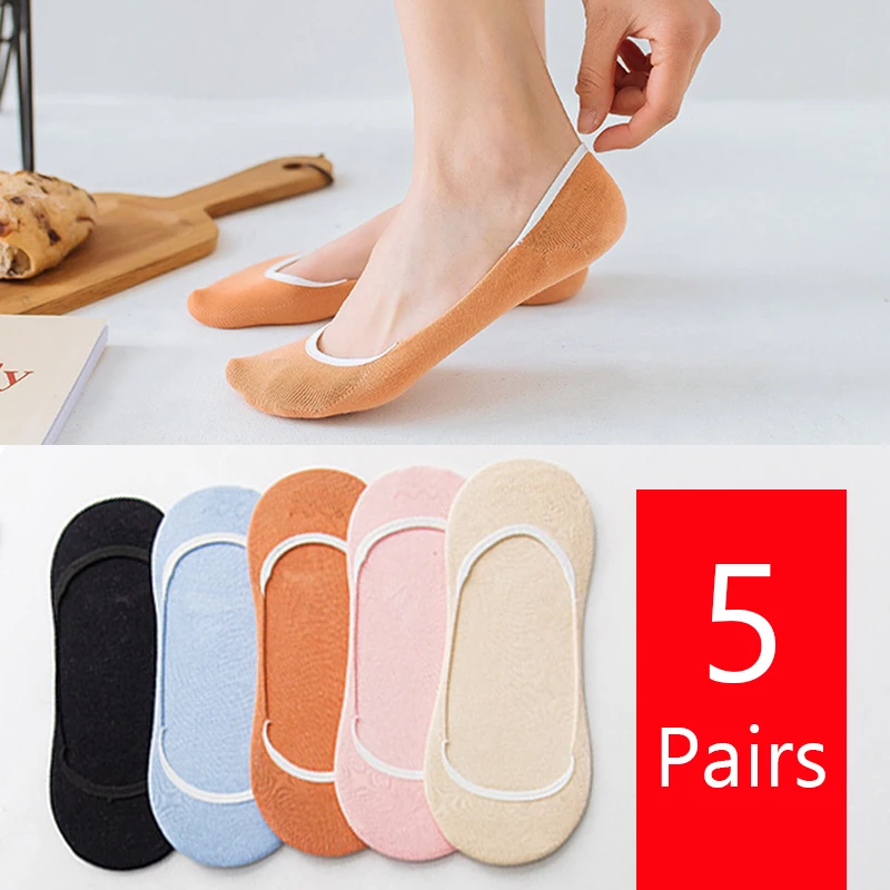 5 Pairs/Set 4 Pairs Breathable Mesh Ankle Boat Socks Women Silicone non-slip invisible Summer Spring Cotton Slipper No show Sock