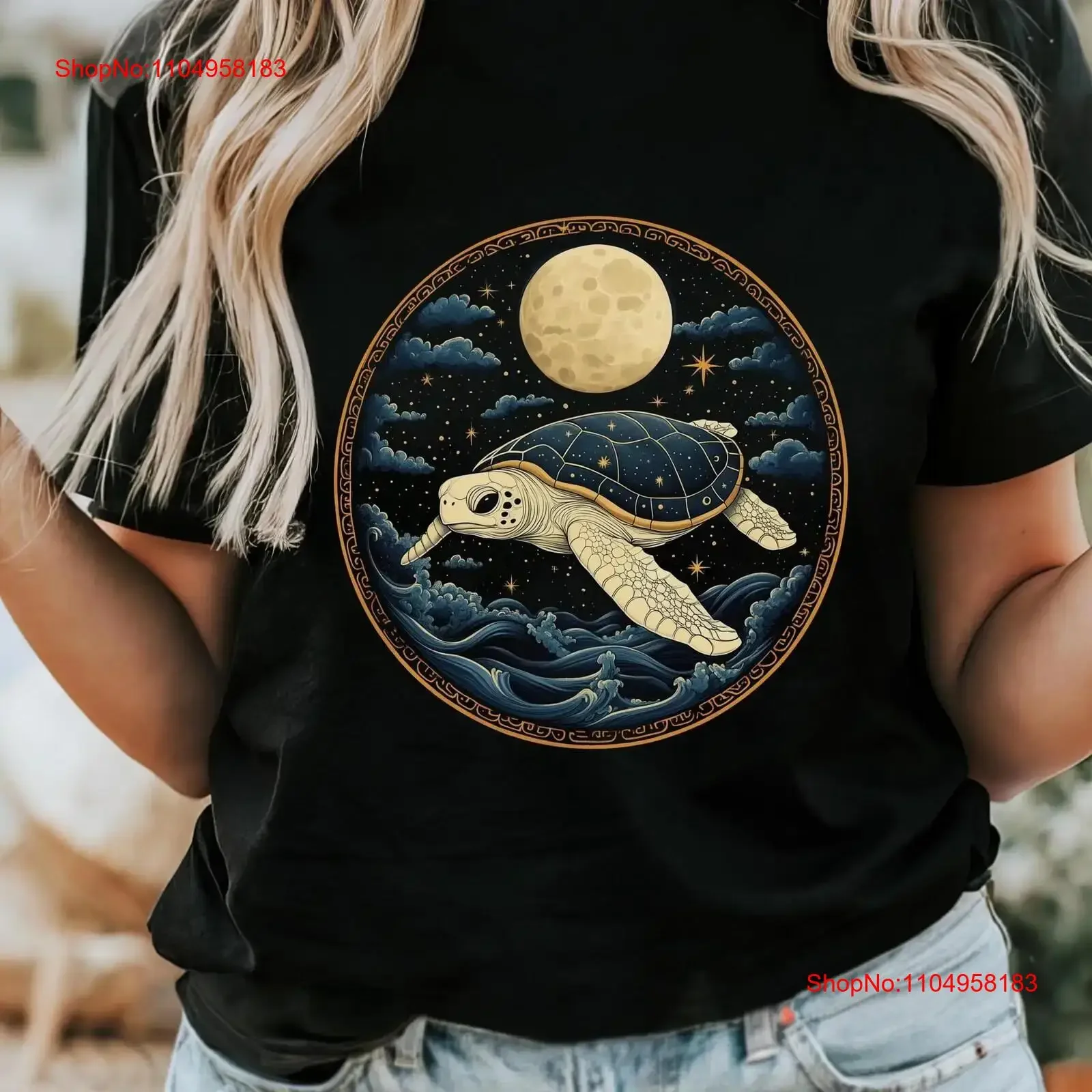 

Футболка с морской черепахой Moon Dark Maximalist Moody Whimsical Celestial Ocean Винтажная стираная дизайнерская одежда