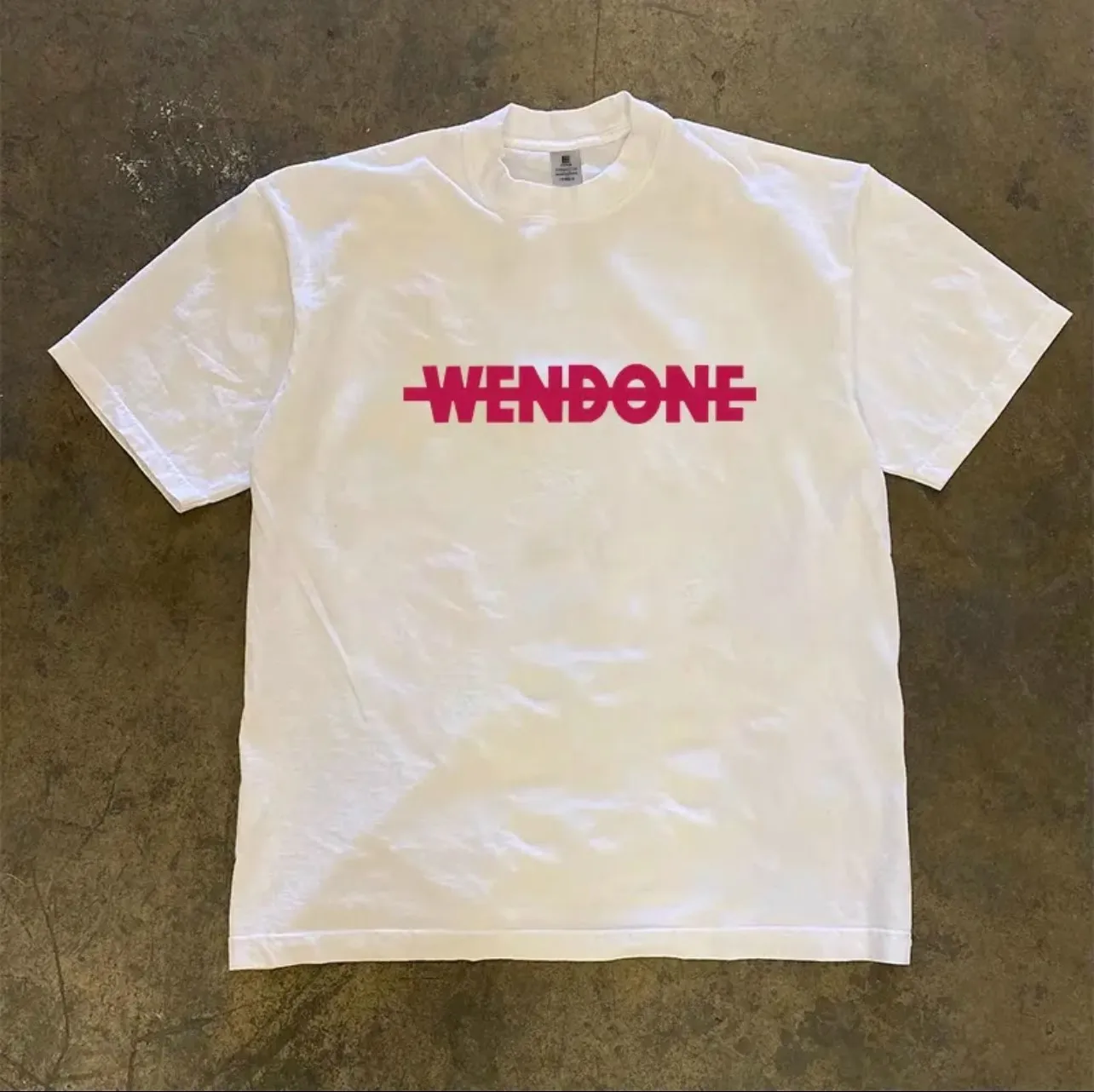Little Chen Story 260g Heavyweight Pure Cotton Oversize Creative Simple Pink Lettering Harajuku Style T-Shirt for Women
