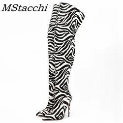 MStacchi 2024 nuove donne sopra il ginocchio stivali con tacco alto Sexy Ladies Zebra Style punta a punta tacchi a spillo Long Botas Femininas