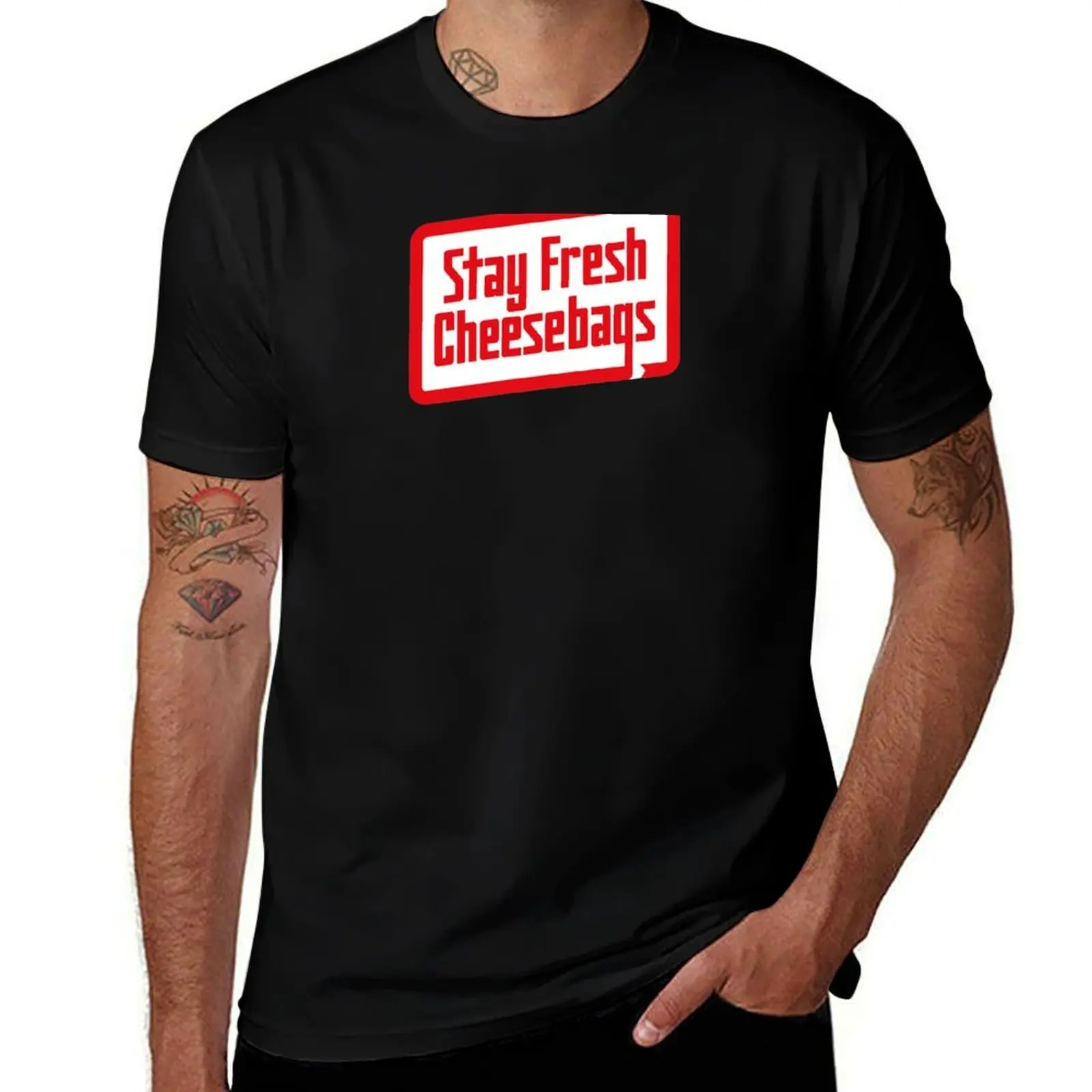 Stay Fresh Cheese Bags - Retro (Red and White on Yellow) T-Shirt Quick Dry Light Sports T-Shirt