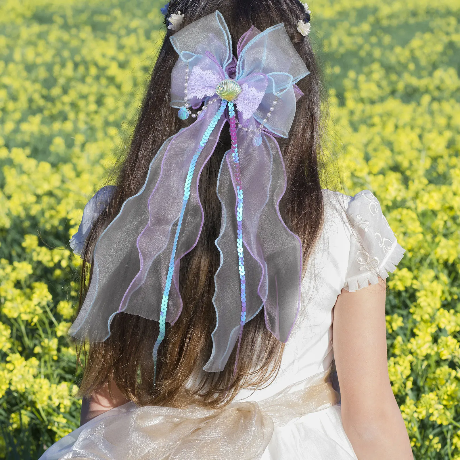 

2Pcs Mermaid Hair Clips Bowknot Style Seashell Hair Accessories Party Daily Use for Girls Women Mermaid Bow Shell Jaw Clip