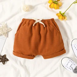 PatPat Baby Boy Solid Waffle Elasticized Waist Shorts with Pockets Soft and Comfortable  Perfect for Outings Basic Style