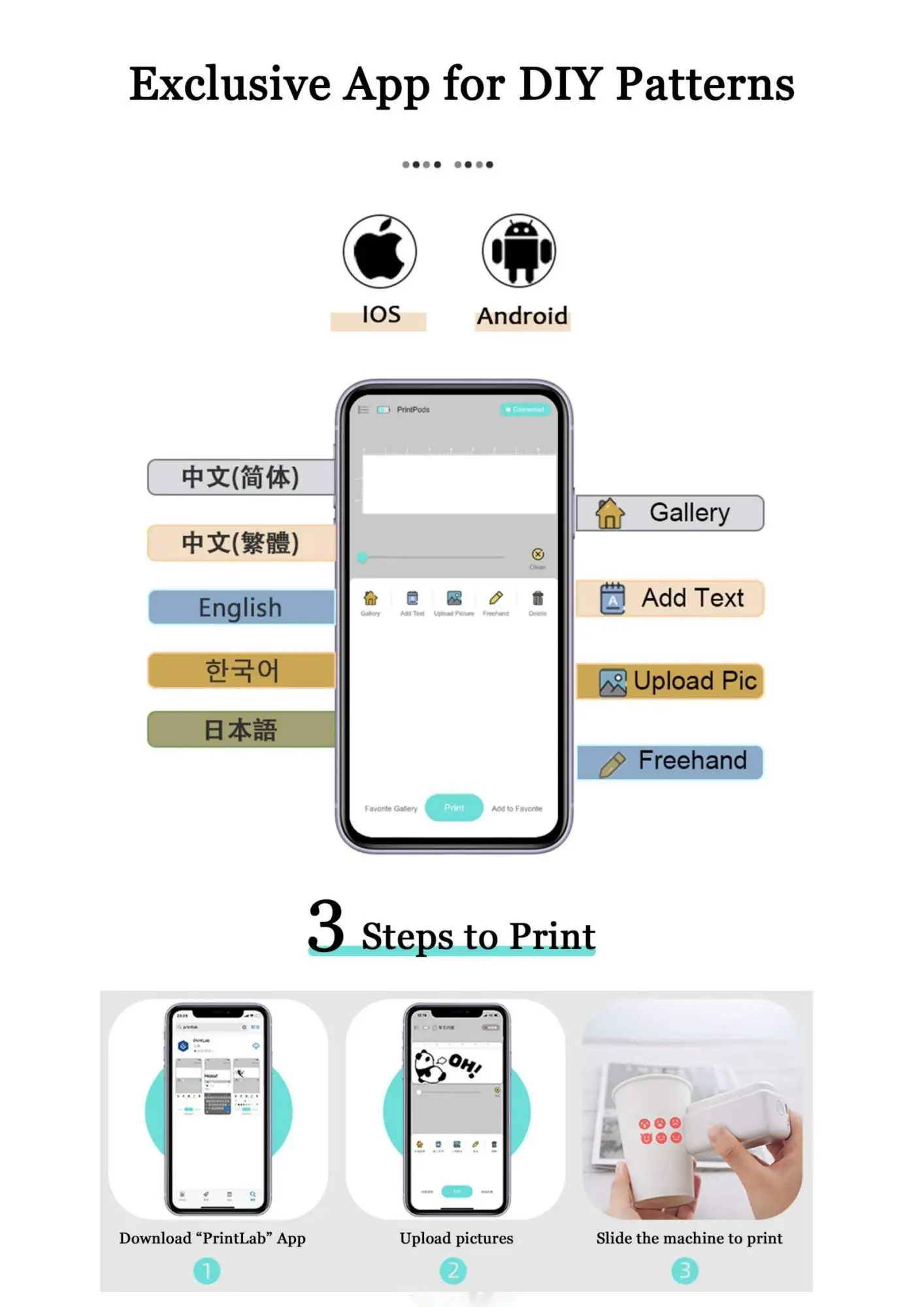 EVEBOT Portable Inkjet Printer Wide Format 26MM  Handheld Bluetooth Custom Editing HD Printing Word/Picture/ Tattoo Logo/Pattern