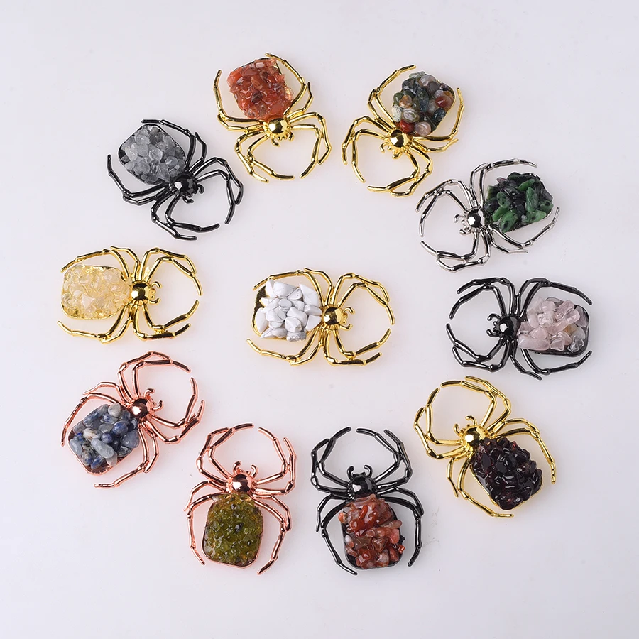 1PC Spider Natural Stone Pendant Opal Quartz Agate Amethyst Animal Healing Crystal Stone Charms for Jewelry Making DIY Necklaces