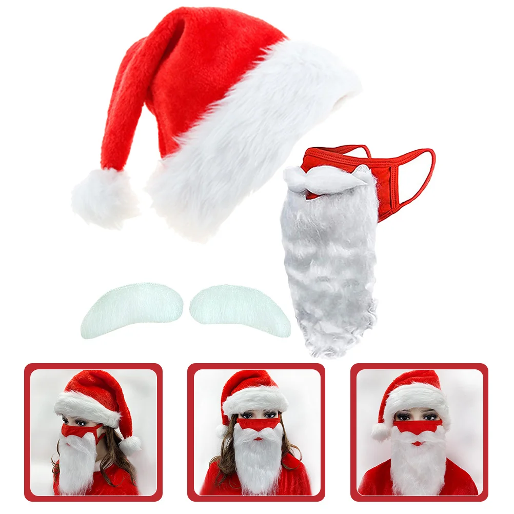 1 Juego de cejas y barba de Papá Noel, sombrero de Navidad, accesorios para disfraz de Papá Noel, accesorios para fotografía de fiesta de Cosplay de Navidad