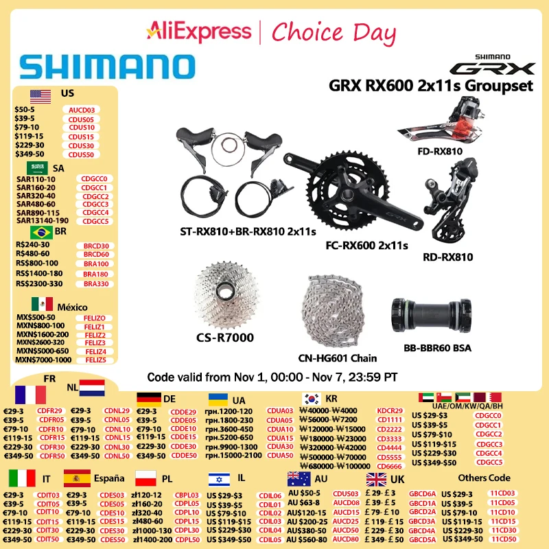 Shimano GRX RX600 2x11S Road Set 170MM 172.5MM 46-30T 22speed RX810 Front Derailleur RD RX810 K7 R7000 11-34T RX600 GRX Group