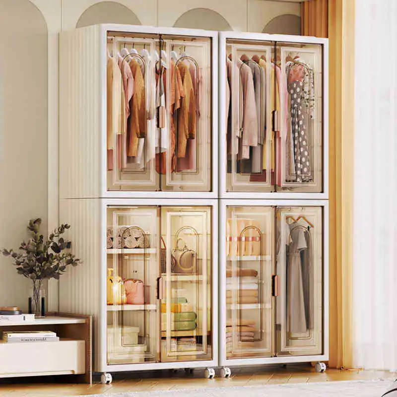 Folding storage cabinet double door large capacity bedroom clothes toy locker plastic floor multi-layer wardrobe