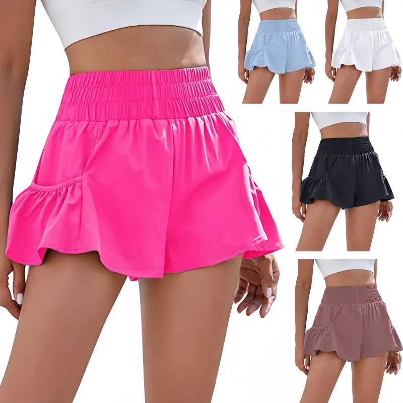 

Solid Color High-Waist Tennis Skirt Shorts for Women's Gym Sportswear Pocket Leggings Sport Outfit Fitness Running Workout Short