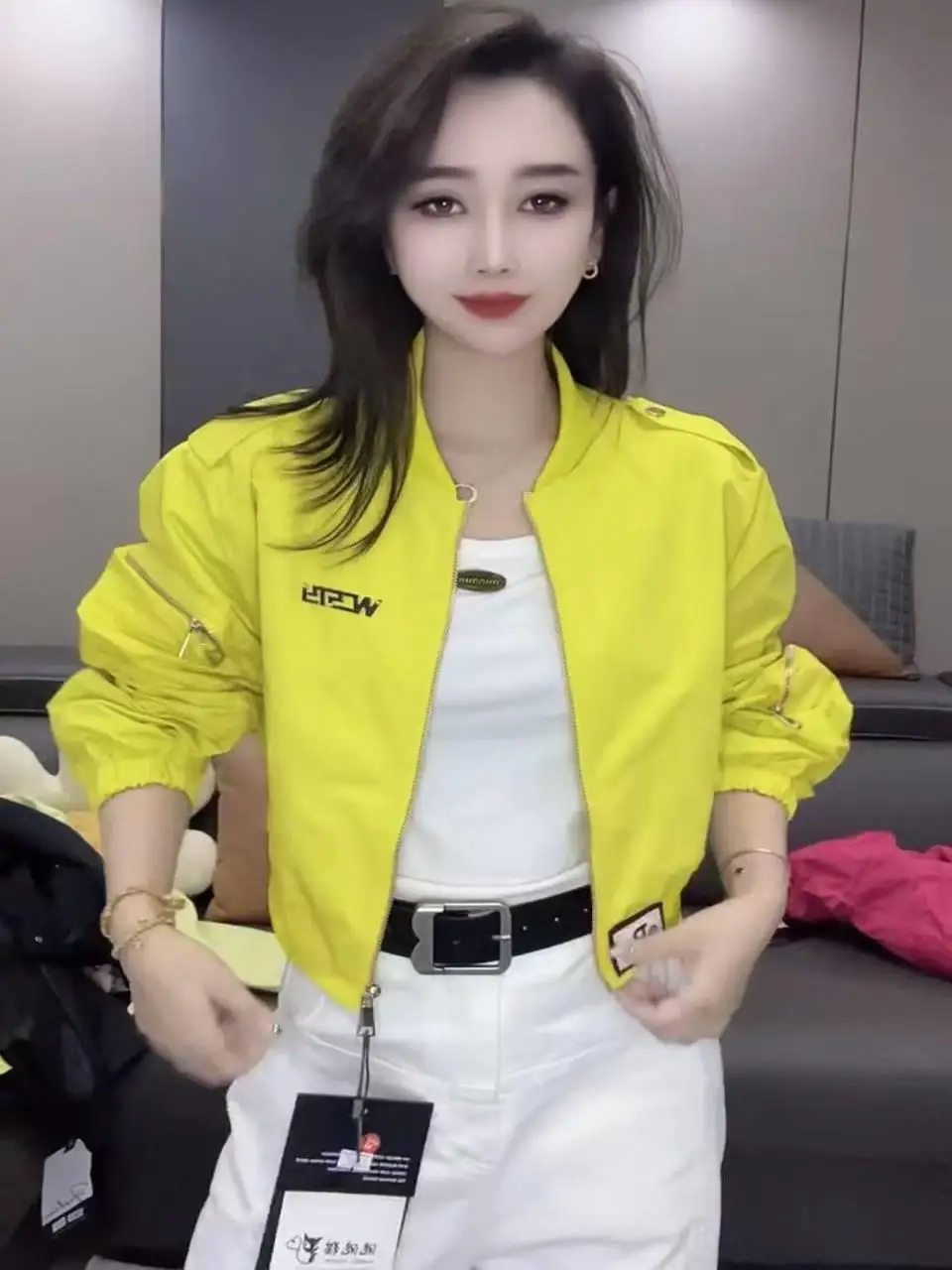 

Yellow Baseball Style Short Jacket Trendy Small Size Workwear Style Spring Autumn New Arrival Fashionable Commute Style Loose...