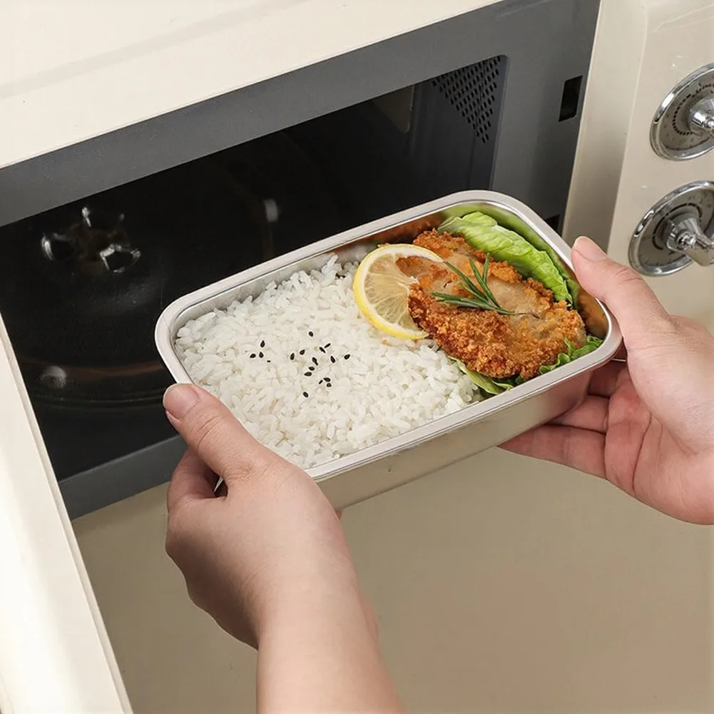 Robust Stainless Steel Lunch Box with Sealed Lid for Spill Transport Rated for Refrigerator and Storage Conditions