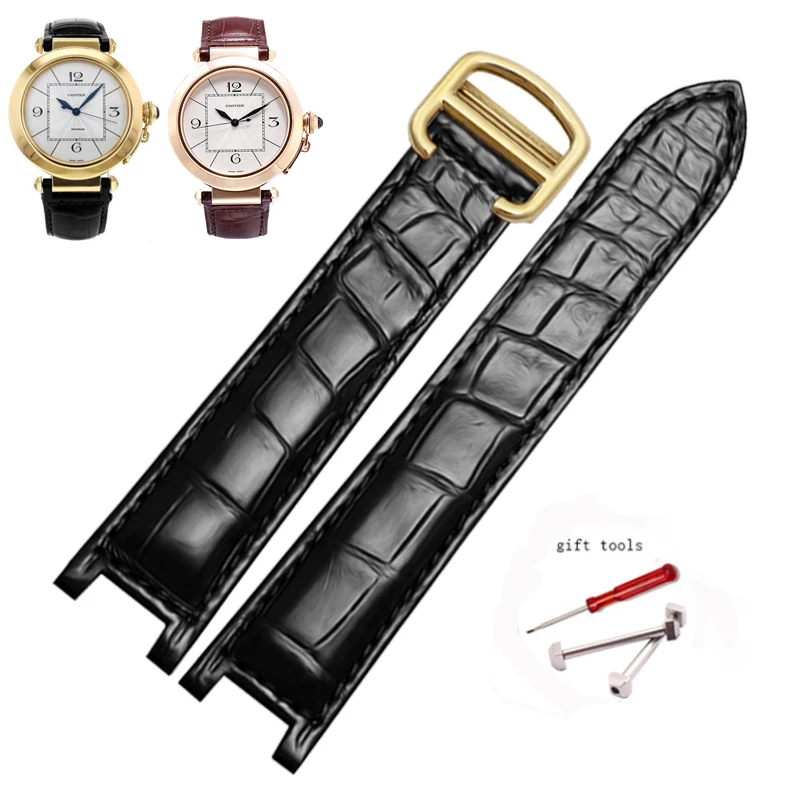 Crocodile Leather Watchband For Cartier PASHA W3108555 WJ120251 WJ11951G Alligator Watch Band 18*10mm 20*12mm Brown Black Strap