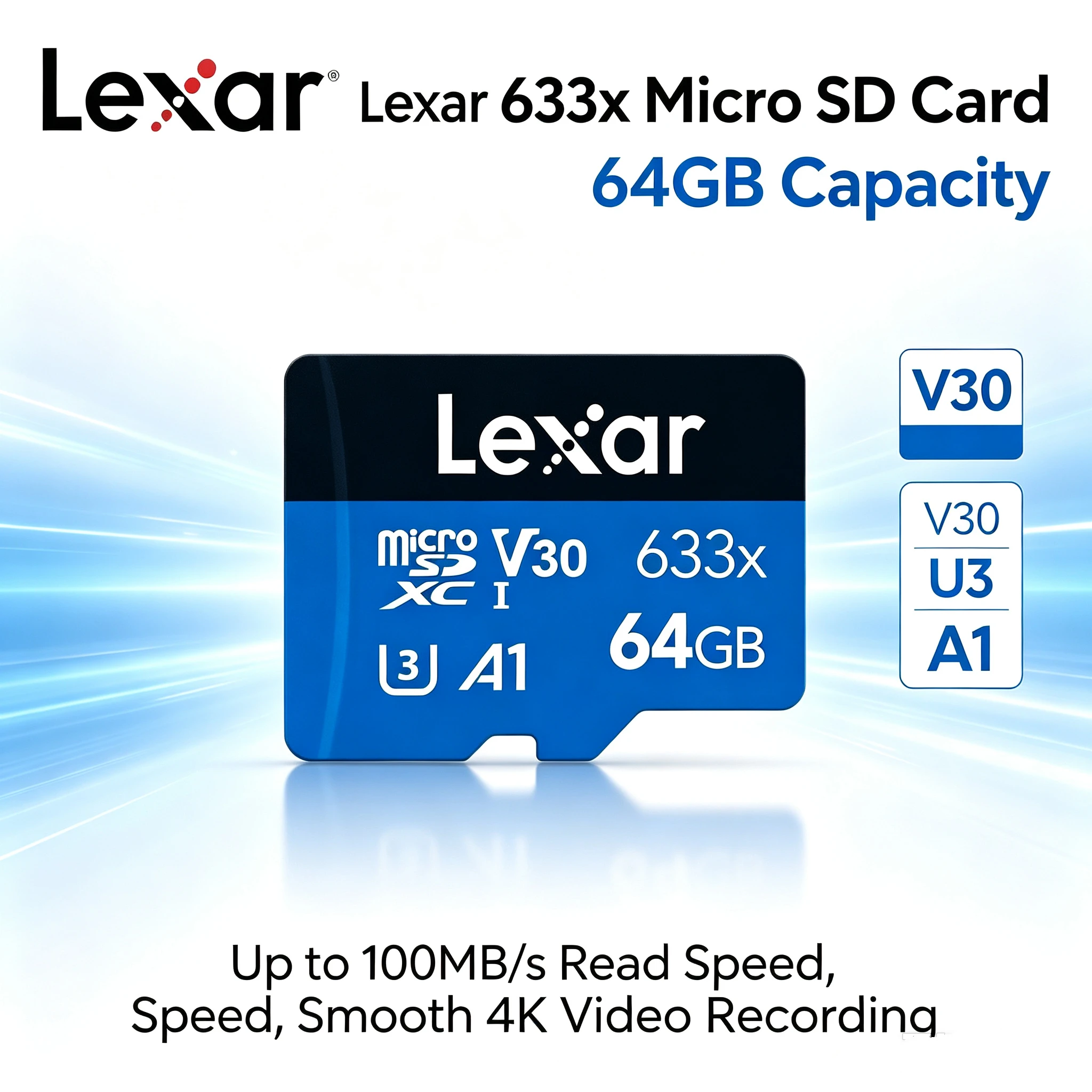 Lexar Micro SD Card 512GB UHS-I V30 U3 100MB/s Read for 4K UHD Video Recording Drone Action Camera Photography Waterproof