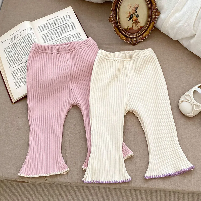 Korean Style Autumn Spring Children Clothing Suit Long Sleeved Cardigan Coat Flared Pants Baby Girl Knitting Clothing Set