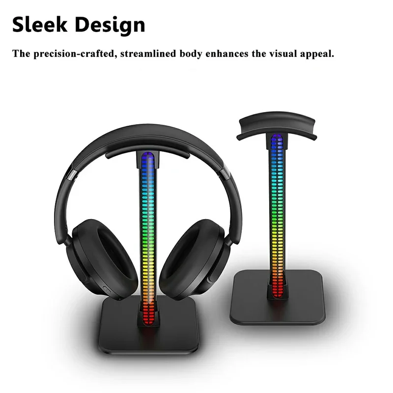Universal Gaming Music Headset RGB Rhythm Light Headphones Stand Holder Bracket Pickup Light Desktop Display Shelf Type-C Port view 4