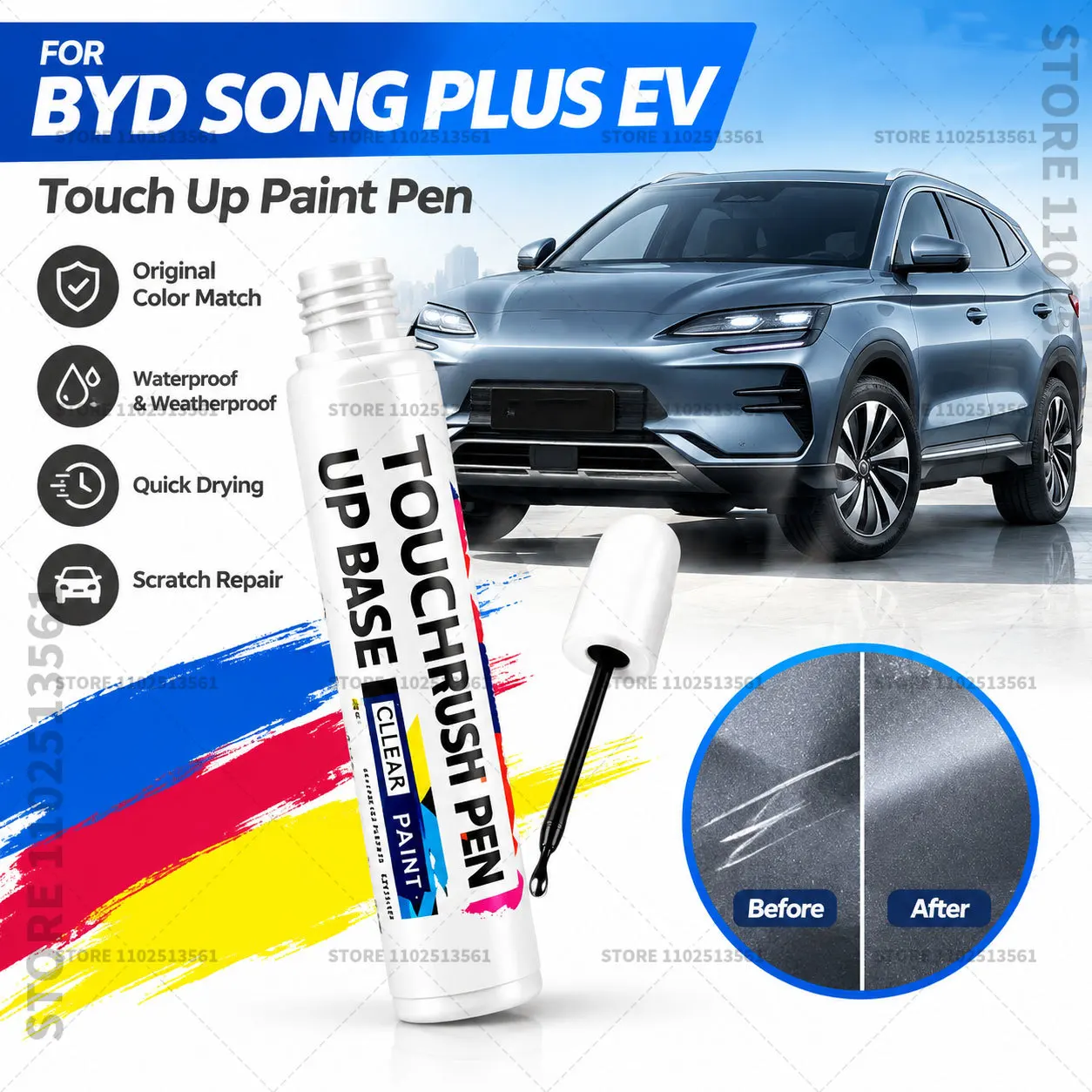 Automotive Touch Up Paint Pen Scratch Repair Marker for Car Body Bumper Door Paint Restoration Accessories For BYD Song PLUS EV