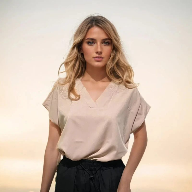 

Elegant Simple Blouse Women Short Sleeve Office Lady Tops Mujer V-Neck Fashion Summer Casual Shirts Woman Clothes 25684