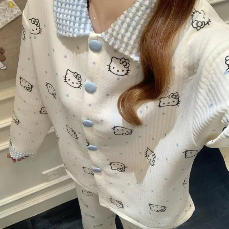 

Kawaii пижамы Hello Kittys, брюки с длинными рукавами с героями мультфильмов, универсальные, милые, повседневные, новый стиль, удобные, креативные, хит продаж