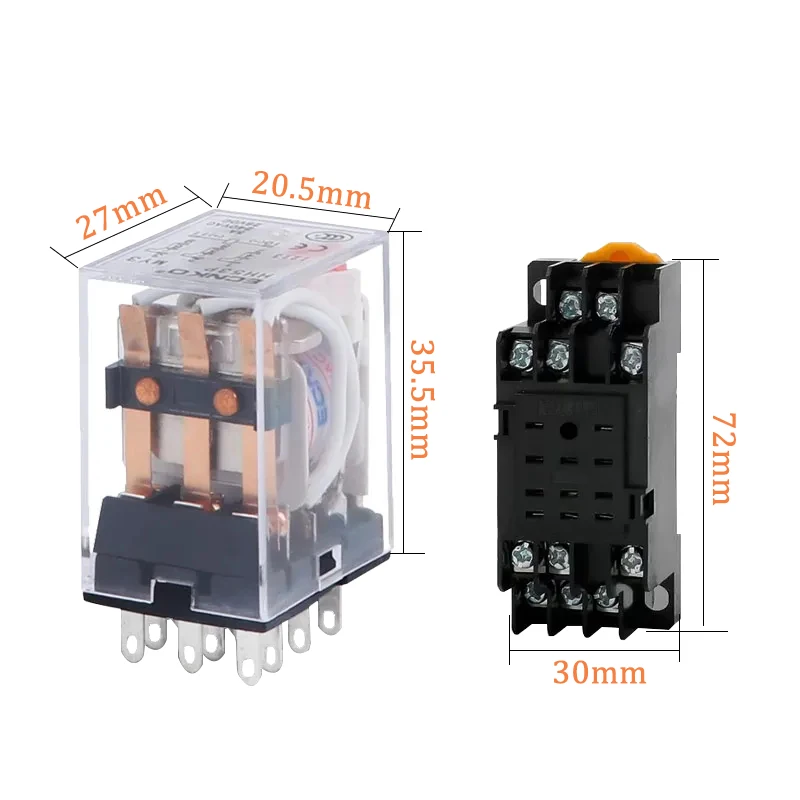 5PCS Miniature Coil Generalel ectromagnetic Intermediate Relay Switch With PYF08A Base HH53P LED 12/24/36VDC 110/220VAC