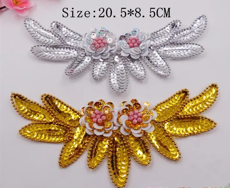 5 Pcs/Lot Sequined Flower Appliques Headwear Performance Patches 3D Beaded Flower Dance Hair Accessories 18cm*14cm