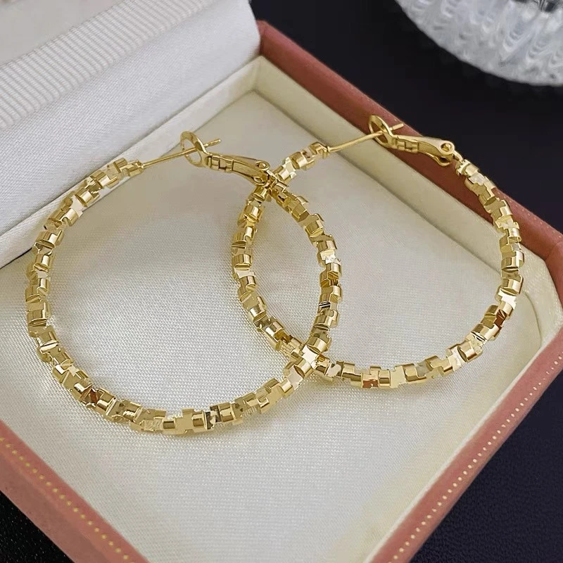 2025 New Sequins Irregular Hoop Earrings Gold Color Metal Round Circles Women's Loop Earrings Rock Style Small Earrings brincos