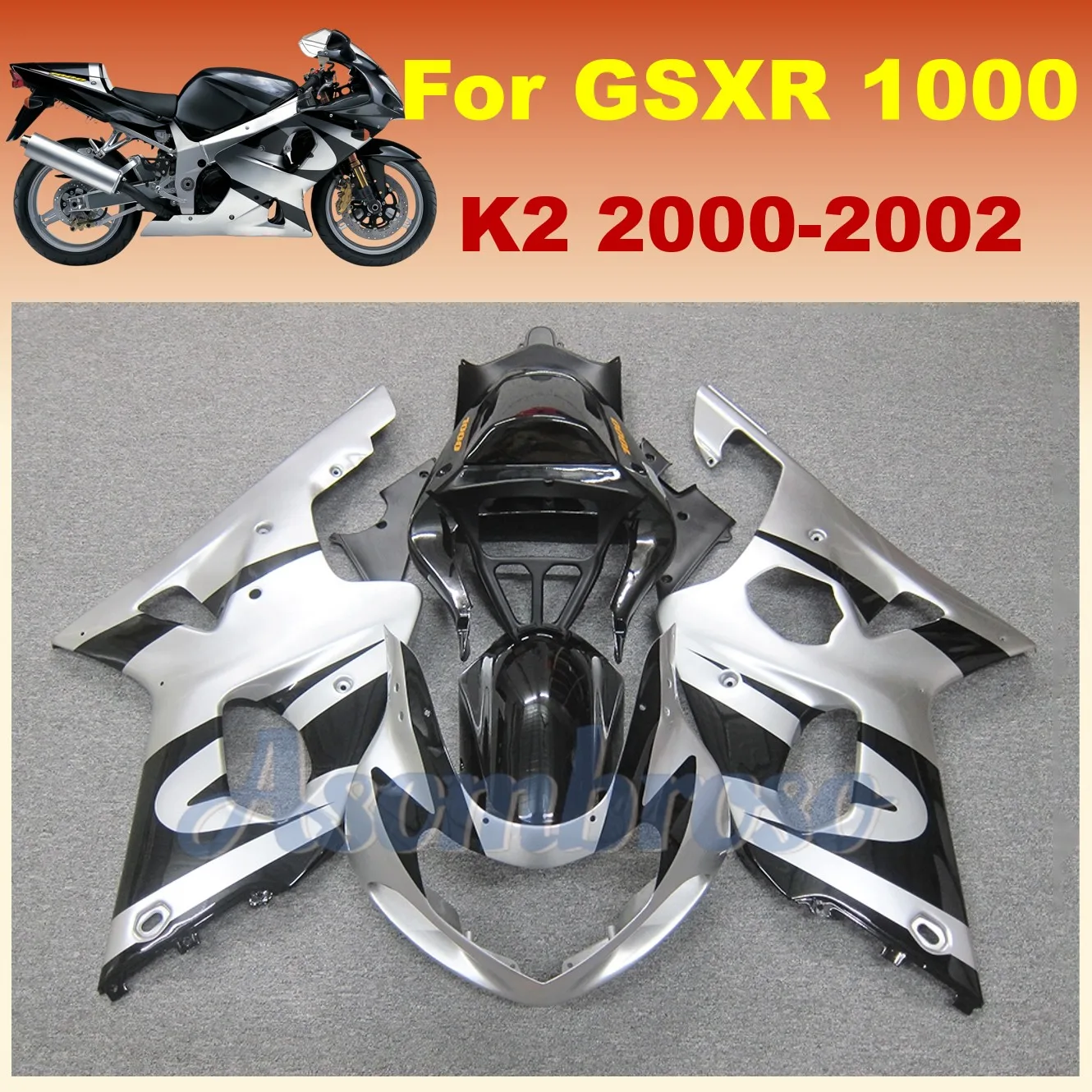 

Perfect fit For Suzuki GSX-R1000 2000 GSXR 1000 2001 Silver Black Bdoy GSXR1000 2002 K2 Replacement Injection Fairing kit
