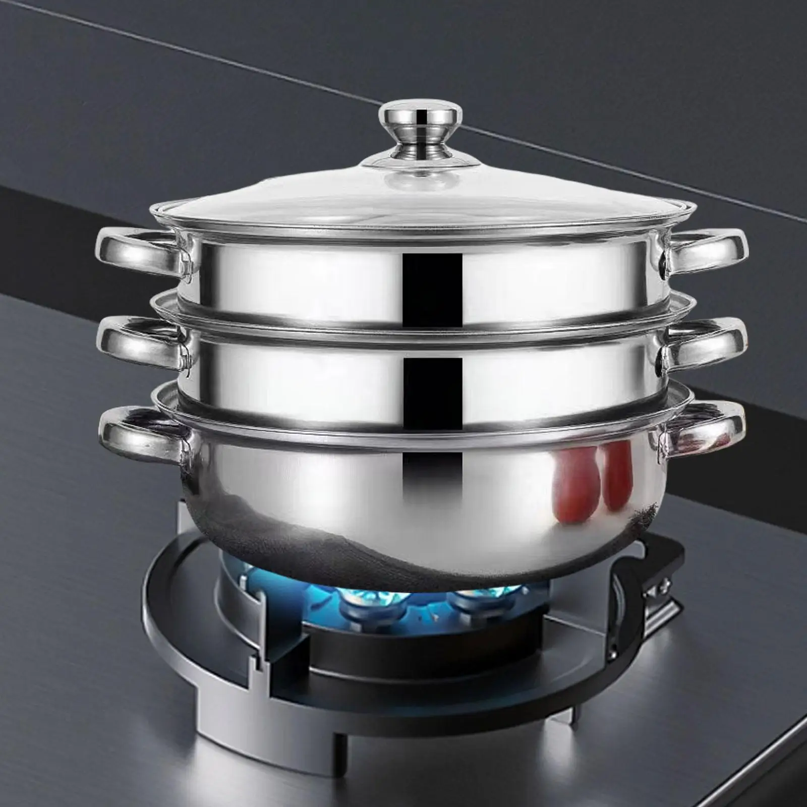 Multifunctional Stainless Steel Steam Pot Cookware Three Tier Steamer Pan Soup Pot for Home Kitchen Electric and Gas Stoves