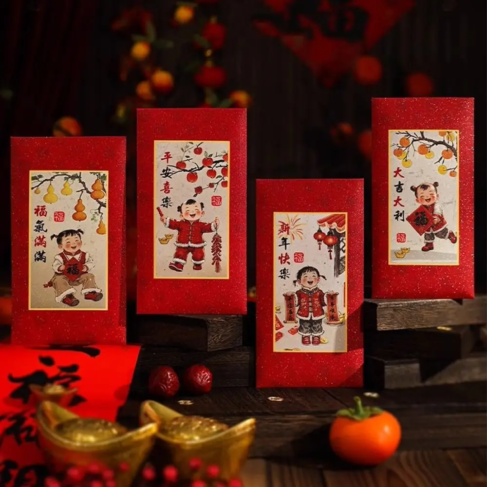 

6pcs Cartoon New Year Red Envelopes Traditional Hongbao Children Money Pocket Blessing Chinese Style Gifts Packing Bags