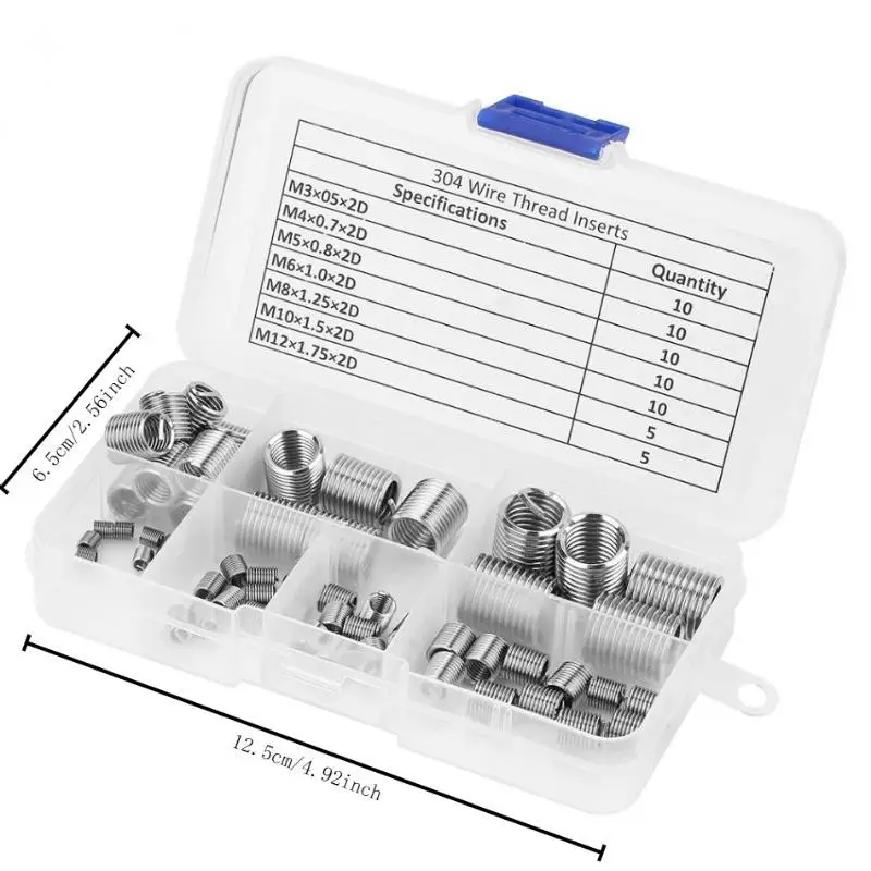 60PCS Steel Wire Screw Repair Kit M3 M4 M5 M6 M8 M10 M12 Stainless Steel Thread Insert Set for Hardware Repair Tools view 3