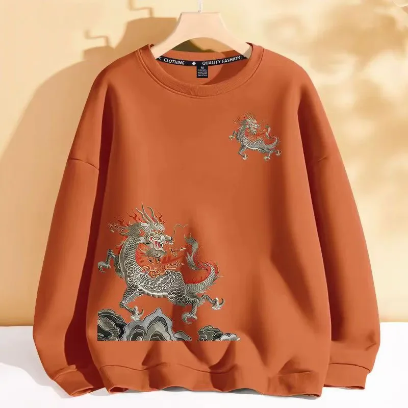 Vintage Hoodies Men Dragon Embroidery Hoodies Women Hip Hop Hooded Sweatshirt Chinese Streetwear Hoody Cotton Fleece Pullover