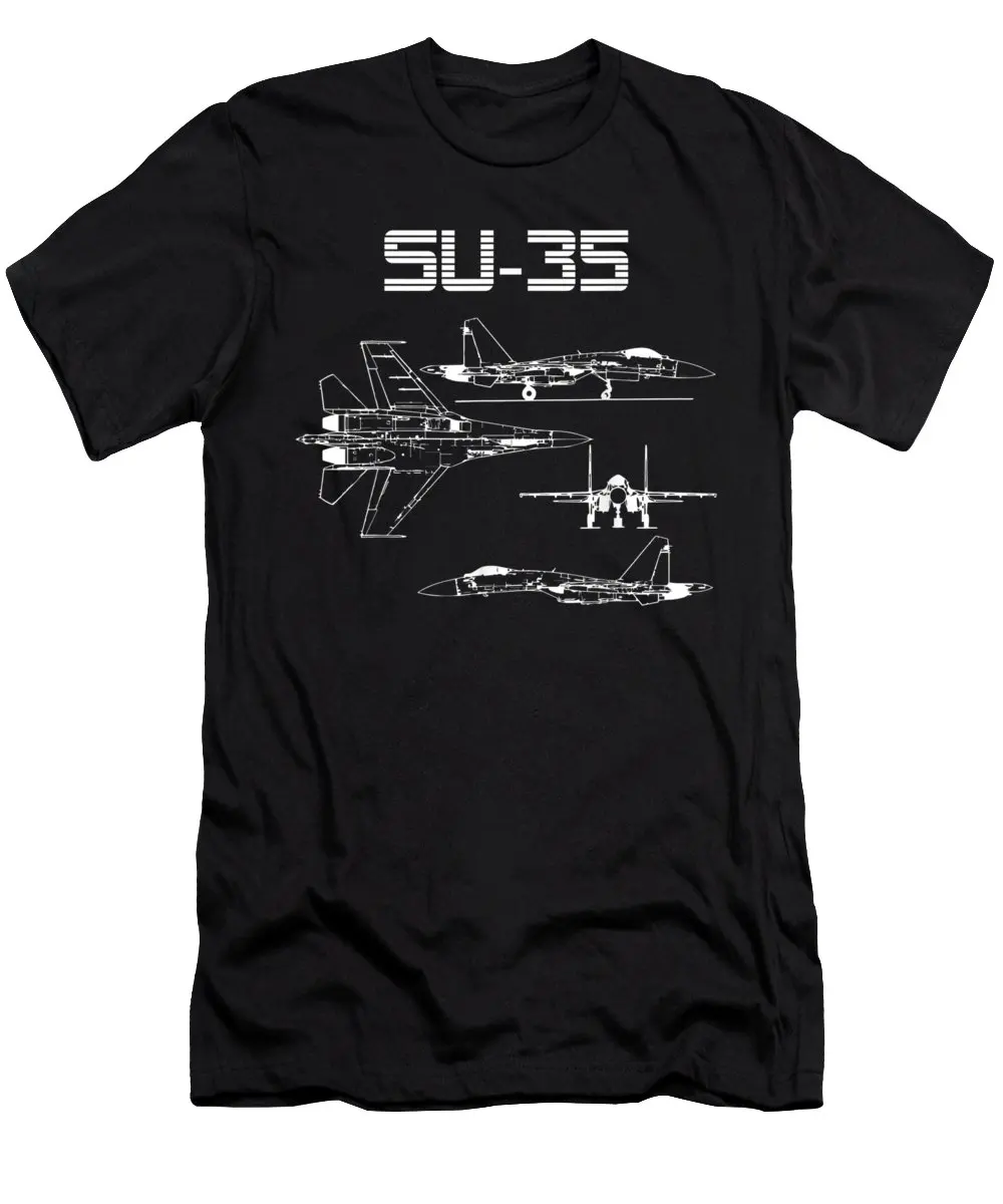 

Russia Su 35 Fighter Plane Blueprint Schematics Diagram Men T-Shirt Short Casual 100% Cotton Shirts