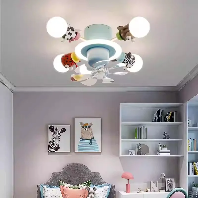 2026 Children's Room Light Cartoon Animal Boy Girl Bedroom Eye Protection Suction Shake Frequency Conversion Fan Light