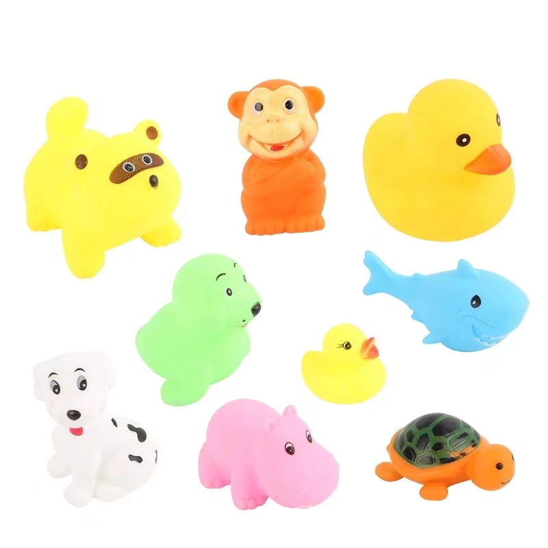 10Pcs/Set Cute Animals Swimming Water Toys For Children Soft Rubber Float Squeeze Sound Squeaky Bathing Toy For Baby Bath Toys