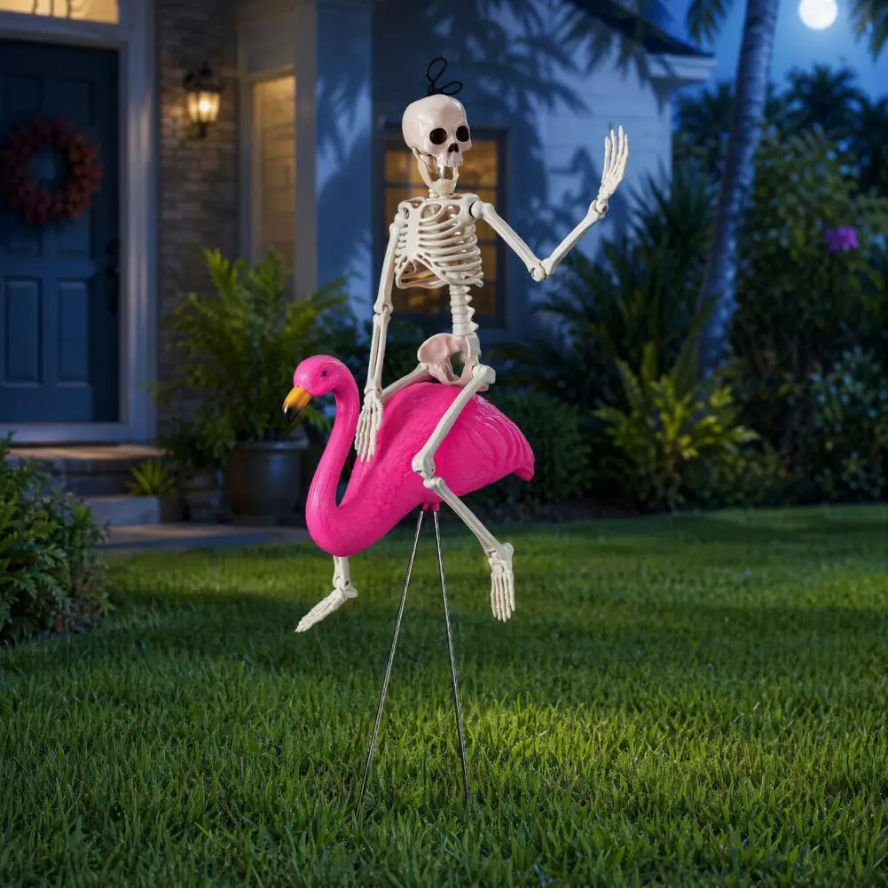 Halloween Lawn Decor Halloween Skeleton Flamingo Yard Stake Pink Bird Skeleton Lawn Ornament Spooky Outdoor for Landscaping