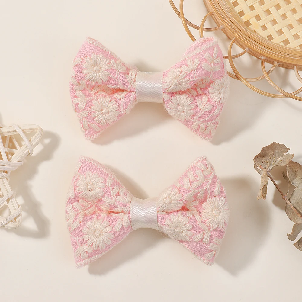 

2pcs/set Flower Embroidery Bow Hair Clips Elegant Cotton Bowknot Hairpin Barrette Headwear for Women Girls 2.63'' Spring 2026