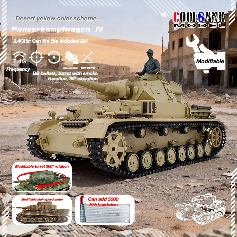 Henglong Electric Remote Controlled Military Tank Model 3859 Iv F2 7 0 Version Smoking Shooting Bb Recoil 2 4ghz Infrared Battle