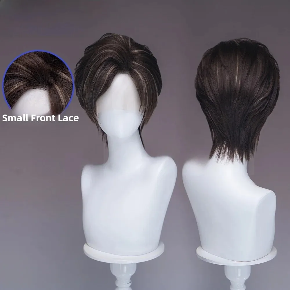 DOKIDOKI Biohazard 9 Leon Cosplay Wig Side Part Fluffy Top Short Hair Anime Character Accessory in Stock Cosplay Props