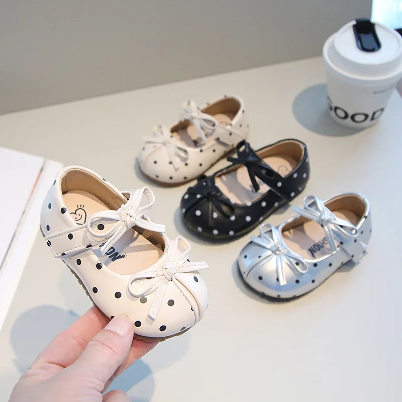 Elegant Polk Dot Embroidery Mesh Ballerina Shoes Kid Girls Bowknot Elastic Band Ballet Flats Baby Child Silk Gauze Leather Shoes