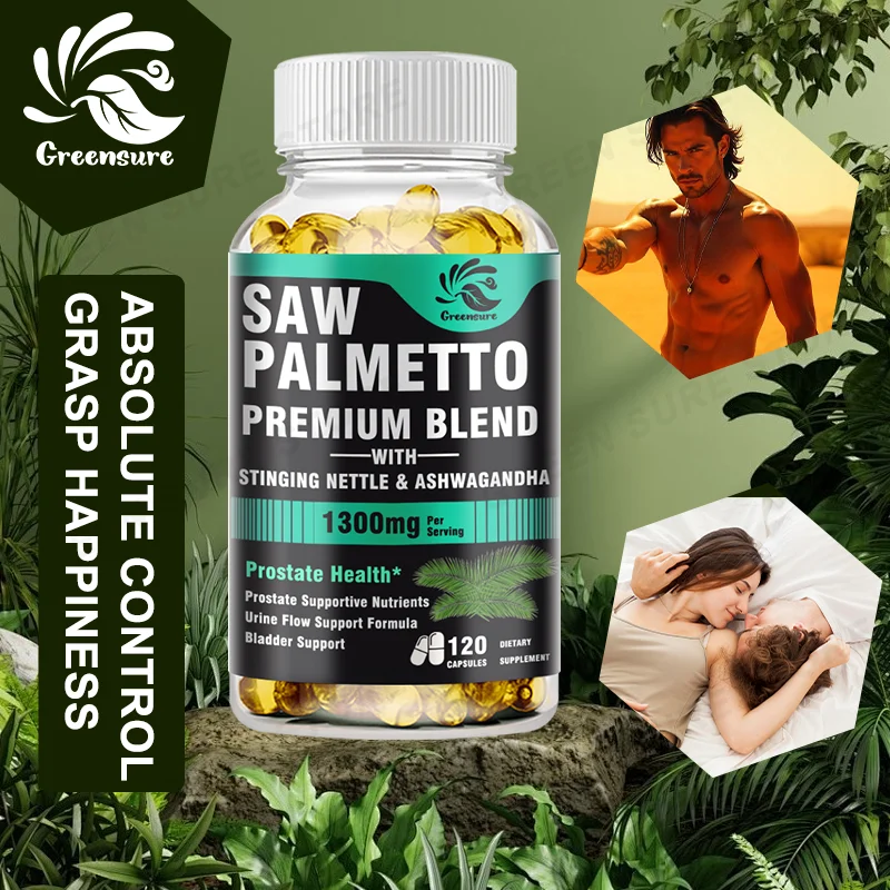 

GREENSURE Men's Saw Palmetto, Stinging Nettle, Ashwagandha, Lycopene - Bladder and Urinary Relief, Men's Prostate Supplement