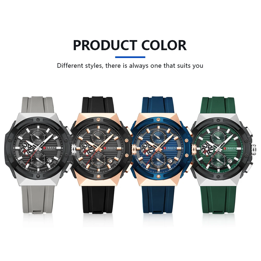 CURREN Classic Brand Men\'s Wristwatches Casual Business Quartz Silicone Watches with Luminous Hands Chronograph Dial