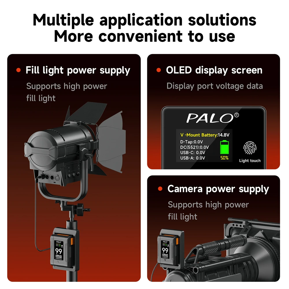 Mini V Mount V- Lock Battery BP-95 BP-99 PD60W Fast Charging Batteri for Digital Cameras LED Video Light Camcorder Broadcast