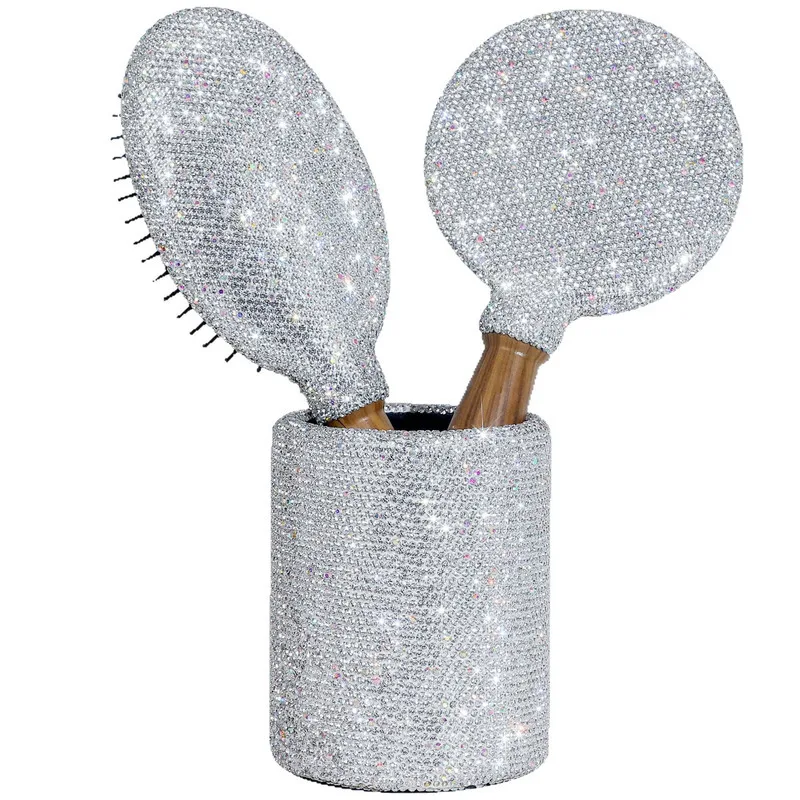 Creative Diamond-Encrusted Light Dressing Table Three-Piece Set with Airbag Hair Care Makeup Mirror And Storage Bucket