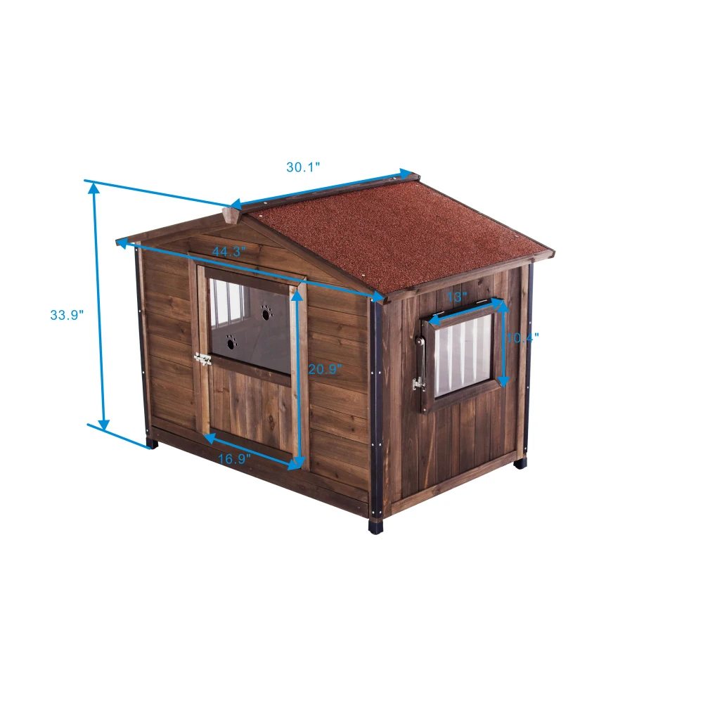 Estrutura de ferro completa exclusiva, grande cabana de madeira estilo canil de madeira para cães ao ar livre