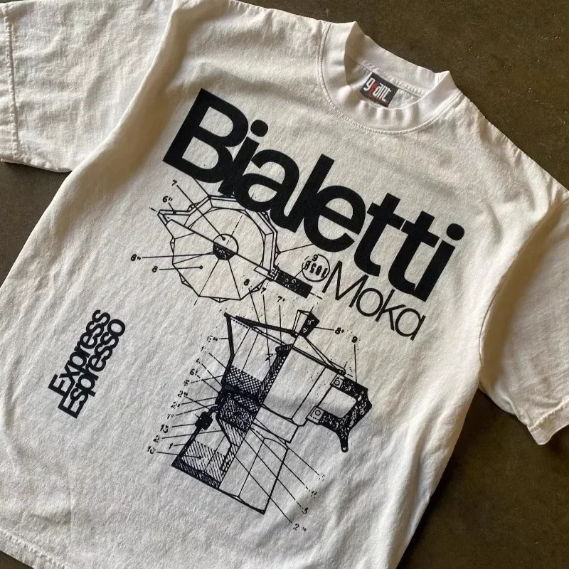 Vintage Bialetti Printed Men\'s T-Shirt Cotton Casual O-Neck Short Sleeve Womenâs Streetwear Tee Oversize High Quality Tees Tops
