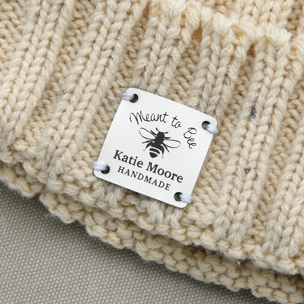 Leather Labels, Sewing Tags, Genuine Leather Knitting Labels, Tags For Handmade, Square 1.18x1.18 Inches, Laser Engraved, D576